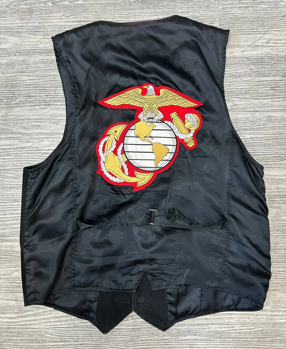 Vintage Beyond Leather Black Suede USMC Vest Men's Size Large (Missing Buttons)